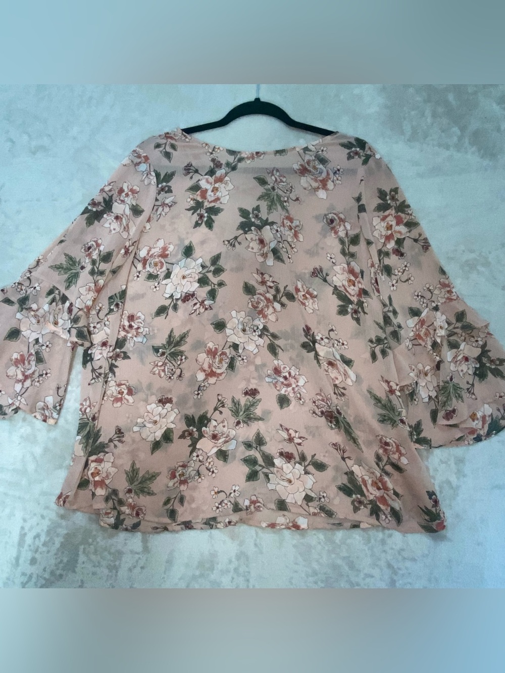 Torrid Blush Floral Bell Sleeve Criss Cross Back Blouse Size Torrid 1